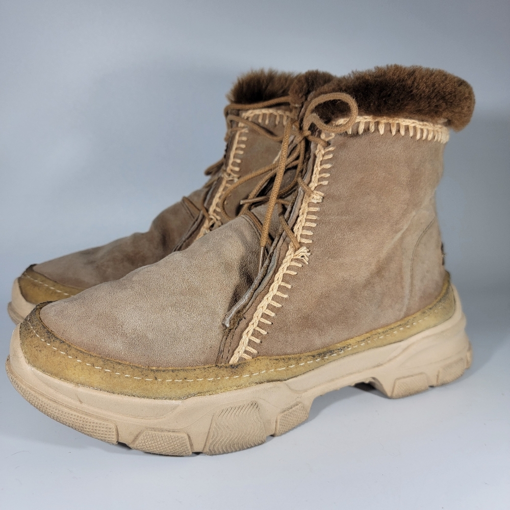 Anthropologie Laidback London Suede Ankle Boots Sheepskin Emre Crochet Bootie 36